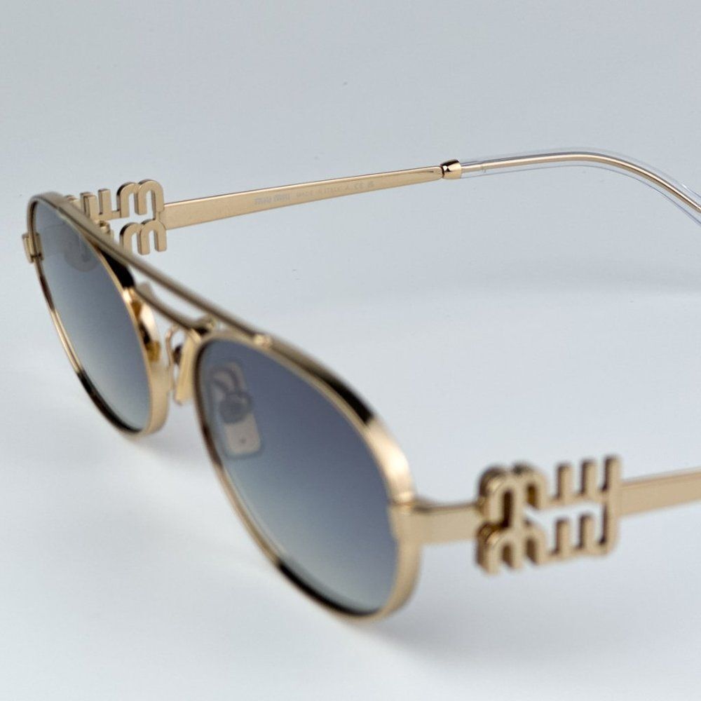 NEW Miu Miu MU54ZS 5AK30C Gold Grey Gradient Mirror Pilot Unisex Sunglasses - Picture 10 of 12